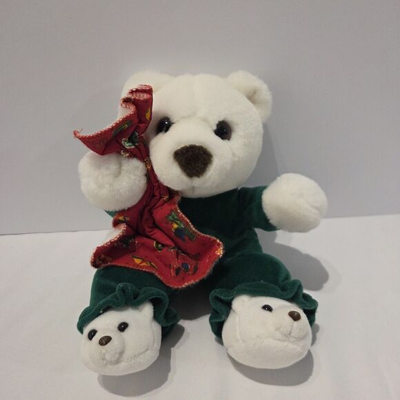 Commonwealth Other - Vintage Rare Commonwealth Christmas Teddy Bear with Slippers & Blankie 11"